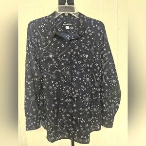 Karl Lagerfeld Printed Button Front Top Size Large